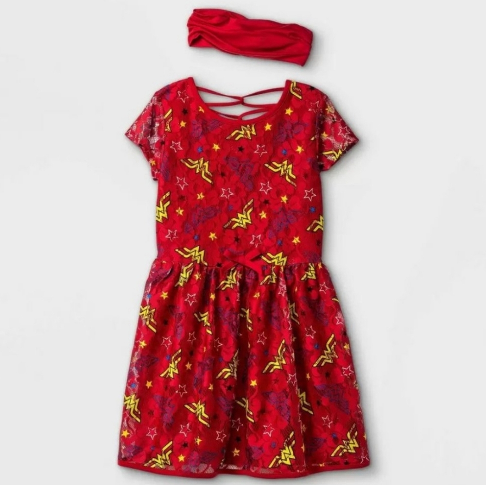 🆕️Girls' Wonder Woman A-Line Dress with Headwrap XS (4-5)